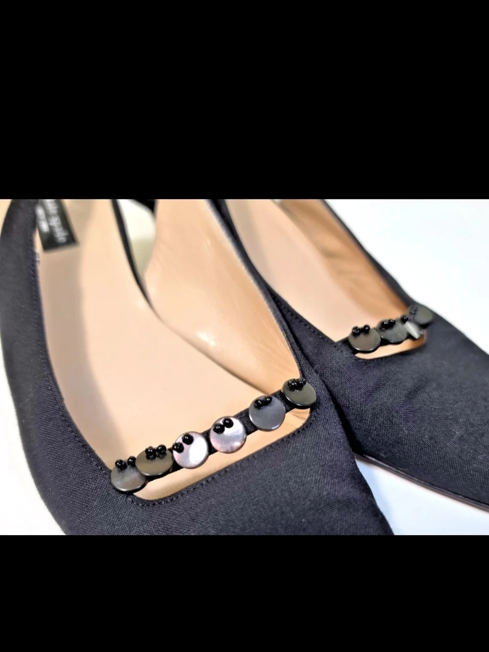kate spade Black Sequin-Trim Slingback Pointed Flats Vintage
